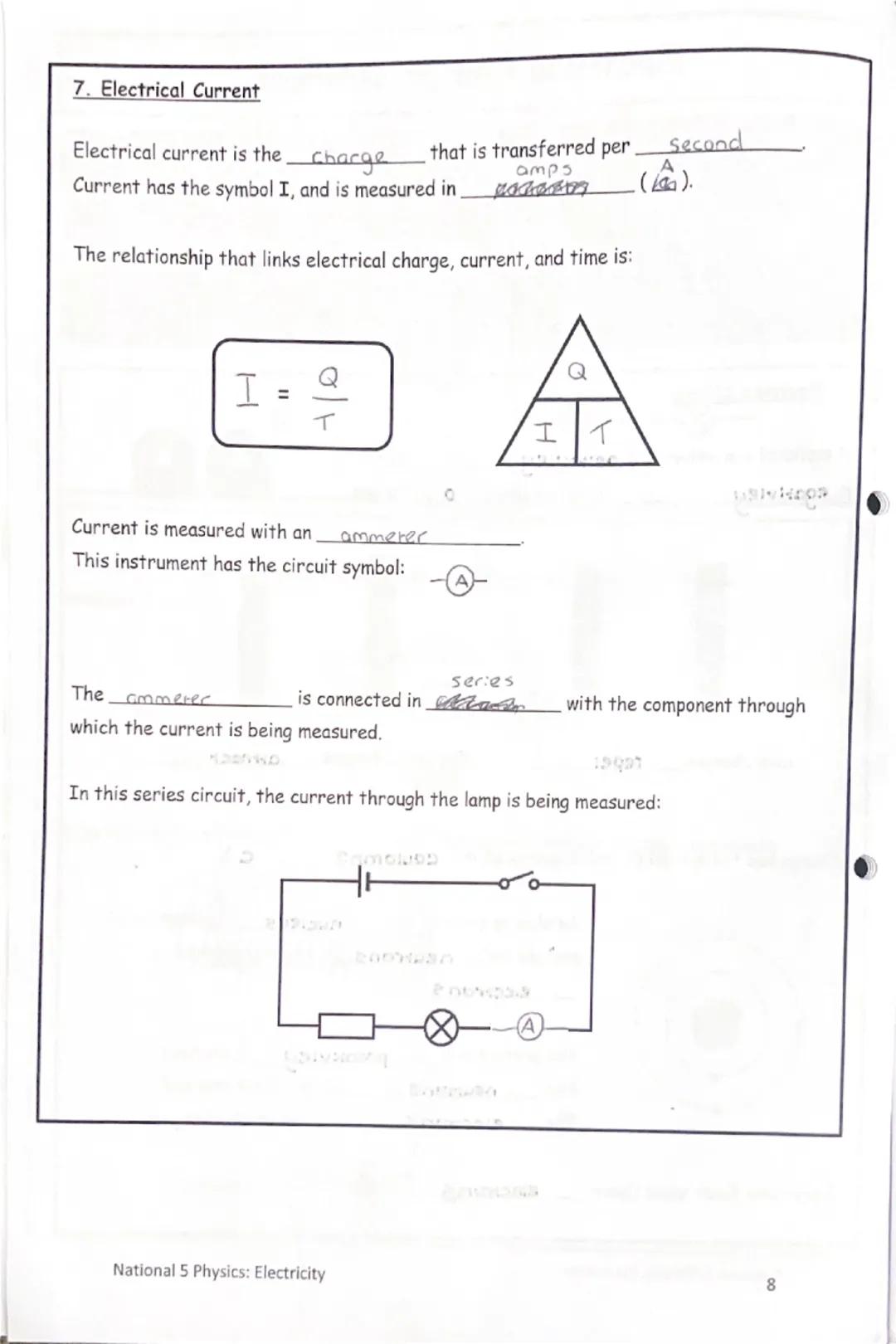National 5
Physics
Electricity
Summary Notes National 5 Data Sheet
Speed of sound in materials
Speed of light in materials
Material
Speed in