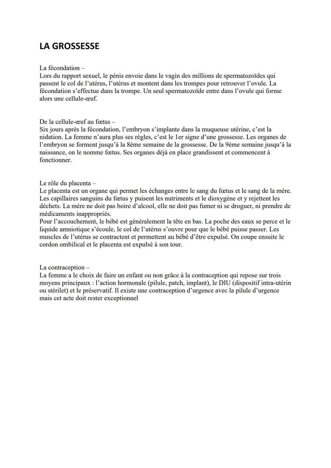 # LA GROSSESSE
La fécondation -
Lors du rapport sexuel, le pénis envoie dans le vagin des millions de spermatozoïdes qui
passent le col de