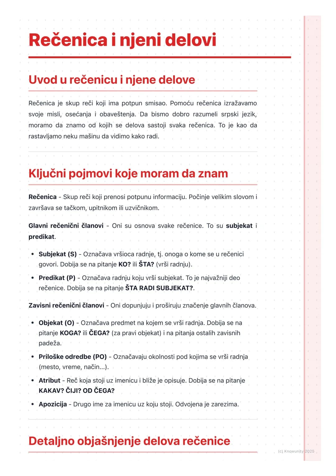 # Rečenica i njeni delovi
Uvod u rečenicu i njene delove
Rečenica je skup reči koji ima potpun smisao. Pomoću rečenica izražavamo
svoje mi