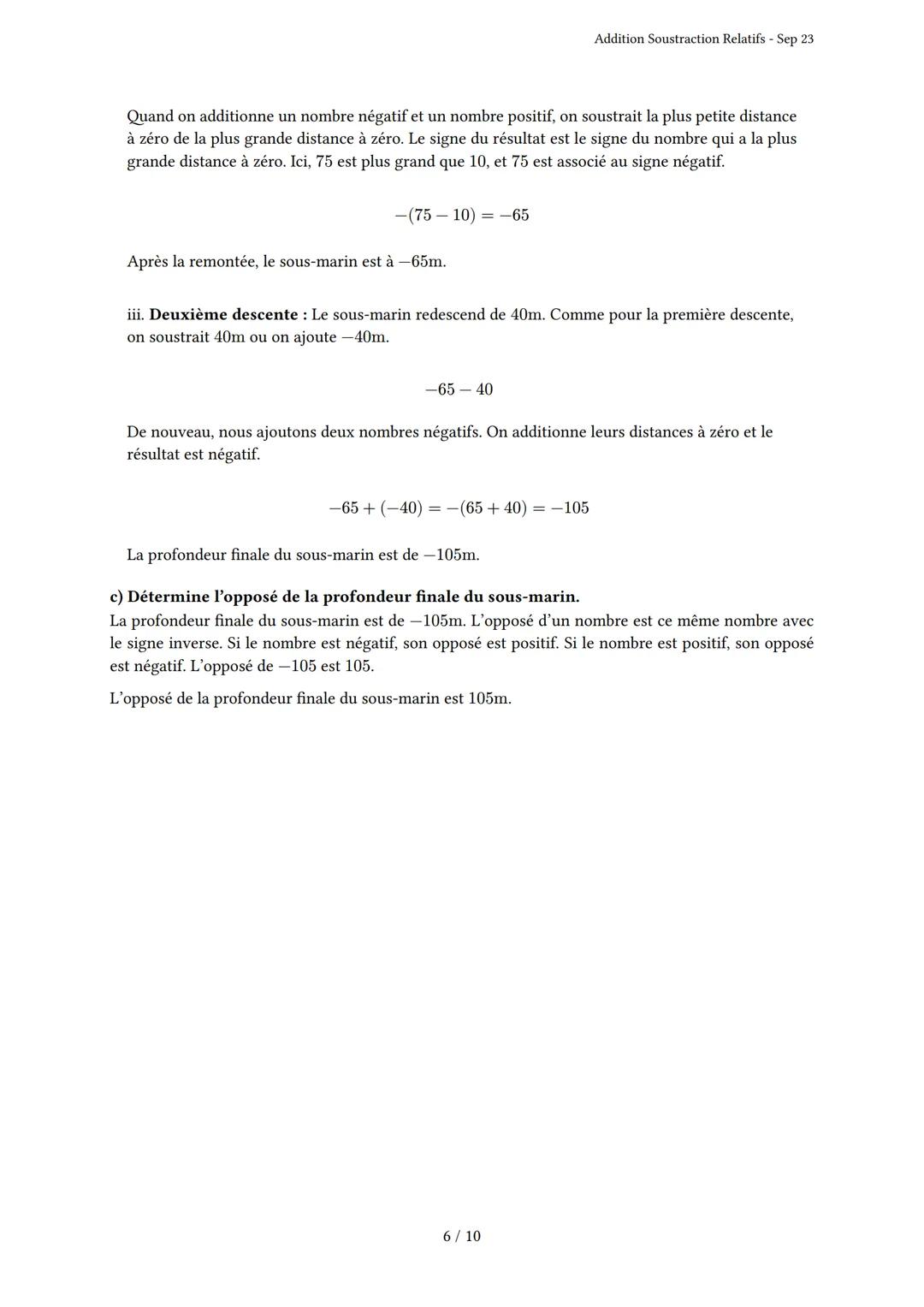 # Addition Soustraction Relatifs
Généré par Knowunity.fr - Sep 23
Description: Cet examen couvre l'addition et la soustraction des nombres